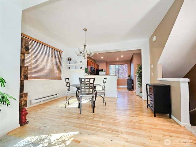 332 126th Pl SE Unit B, Everett, WA 98208 - dining room featuring baseboard heating, a chandelier, light wood-type flooring, baseboards, and recessed lighting