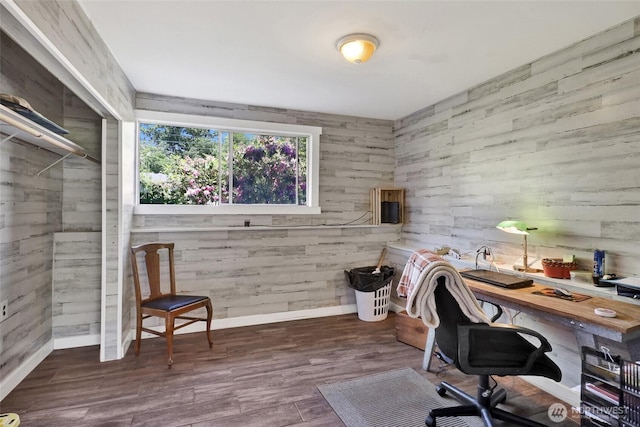 3125 Mcleod Rd, Bellingham, WA 98225 - office featuring baseboards, wood finished floors, and wooden walls
