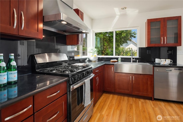 1210 S Mcclellan St, Seattle, WA 98144 - kitchen with stainless steel appliances, wall chimney exhaust hood, a sink, and decorative backsplash