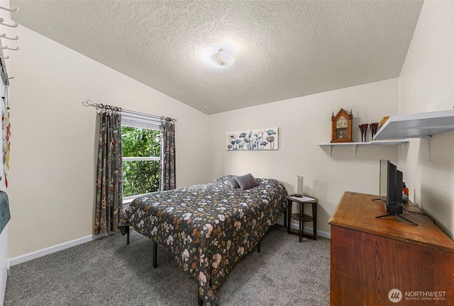 2957 Unick Rd, Ferndale, WA 98248 - carpeted bedroom with a textured ceiling, lofted ceiling, and baseboards