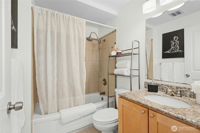 705 E Republican St Unit A, Seattle, WA 98102 - full bathroom with vanity, shower / bathtub combination with curtain, toilet, and tile patterned floors