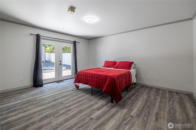 2438 Highland View Dr, East Wenatchee, WA 98802 - bedroom featuring french doors, wood finished floors, access to outside, and crown molding