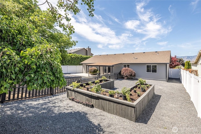 2438 Highland View Dr, East Wenatchee, WA 98802 - back of property featuring a garden, a fenced backyard, and a patio area