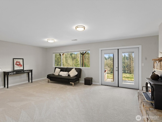 12020W Engebretsen Rd, Granite Falls, WA 98252 - sitting room with carpet flooring, baseboards, and french doors
