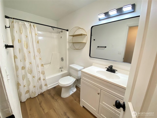 1114 Rhoton Ct NW, Yelm, WA 98597 - bathroom with wood finished floors, toilet, vanity, and shower / bath combo