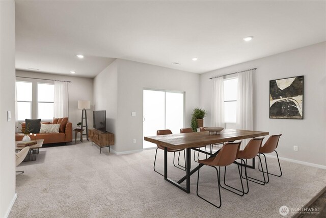 7402 281st Pl NW Unit 75, Stanwood, WA 98292 - dining area with light colored carpet, plenty of natural light, and recessed lighting