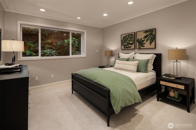 6819 SE 32nd St, Mercer Island, WA 98040 - bedroom with recessed lighting, light colored carpet, ornamental molding, and baseboards
