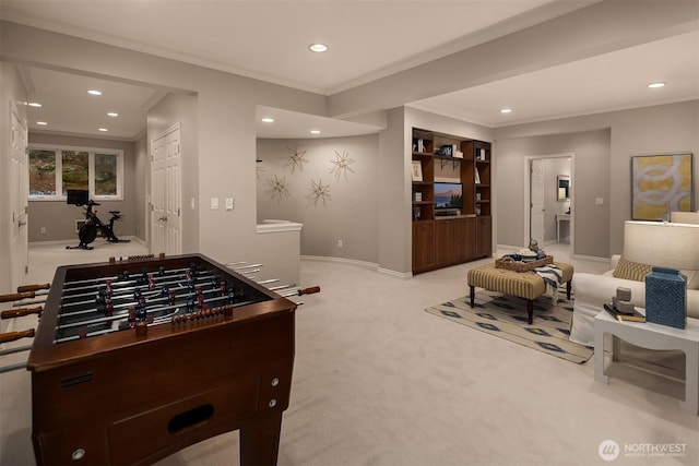 6819 SE 32nd St, Mercer Island, WA 98040 - playroom with light colored carpet, recessed lighting, baseboards, and crown molding