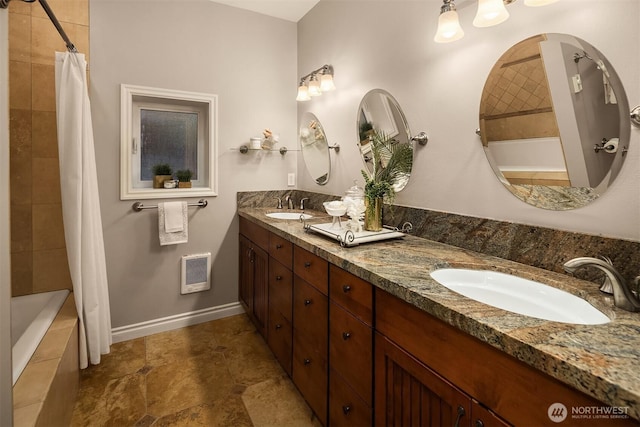 6819 SE 32nd St, Mercer Island, WA 98040 - full bath with double vanity, heating unit, and baseboards