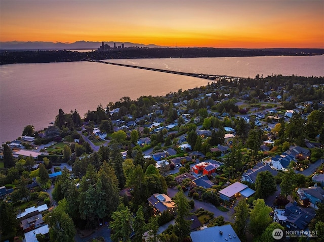 6819 SE 32nd St, Mercer Island, WA 98040 - aerial view at dusk of a notable bridge, a water view, and a residential view