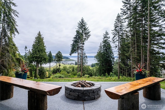 501 Vesper Way, Camano Island, WA 98282 - view of patio featuring a fire pit