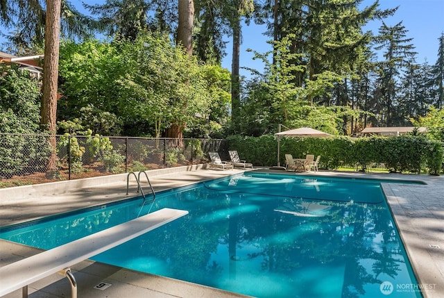 2003 102nd Pl SE, Bellevue, WA 98004 - view of pool featuring a diving board and a patio area