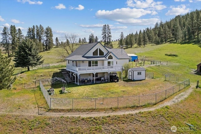 42480 N State Route 25, Davenport, WA 99122 - back of house featuring a wooden deck, stairway, and a view of rural / pastoral area