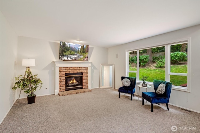10411 23rd Street Ct E, Edgewood, WA 98372 - living area featuring carpet floors and a brick fireplace