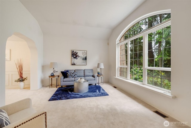 10411 23rd Street Ct E, Edgewood, WA 98372 - carpeted living area with vaulted ceiling and arched walkways