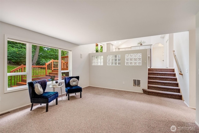10411 23rd Street Ct E, Edgewood, WA 98372 - living area featuring carpet floors and stairs