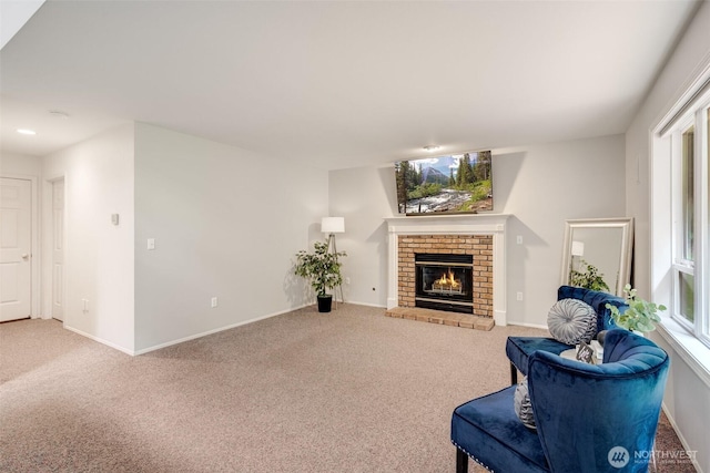 10411 23rd Street Ct E, Edgewood, WA 98372 - carpeted living area with a brick fireplace and recessed lighting