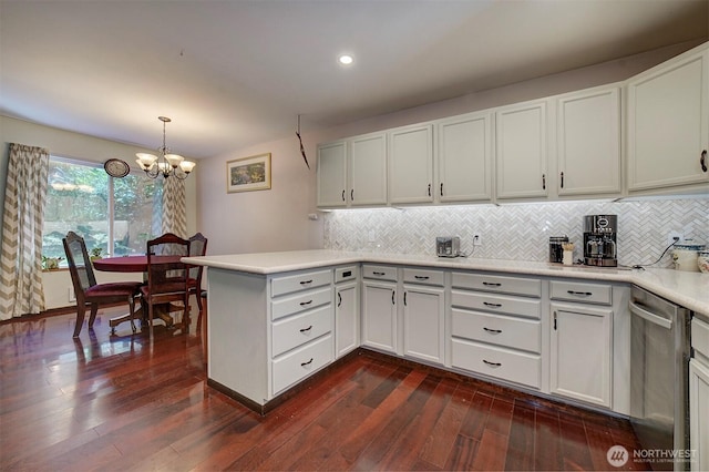 22305 Apollo Dr NE, Poulsbo, WA 98370 - kitchen featuring a chandelier, dishwasher, a peninsula, backsplash, and recessed lighting