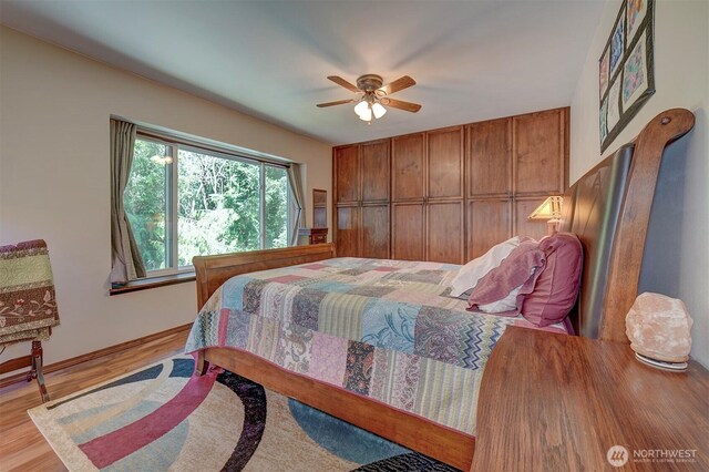 22305 Apollo Dr NE, Poulsbo, WA 98370 - bedroom featuring wood finished floors, ceiling fan, and baseboards