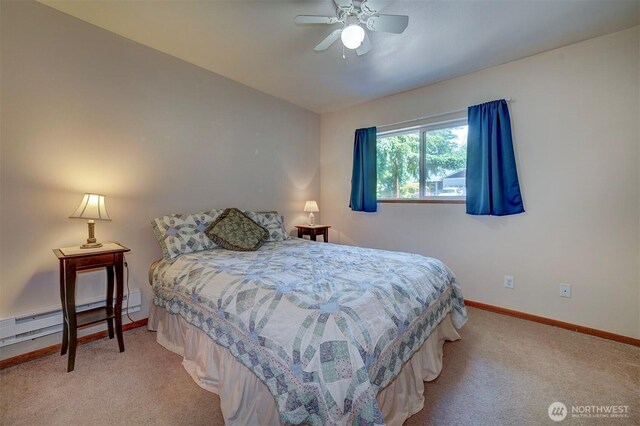 22305 Apollo Dr NE, Poulsbo, WA 98370 - bedroom with carpet, baseboards, a baseboard radiator, and ceiling fan