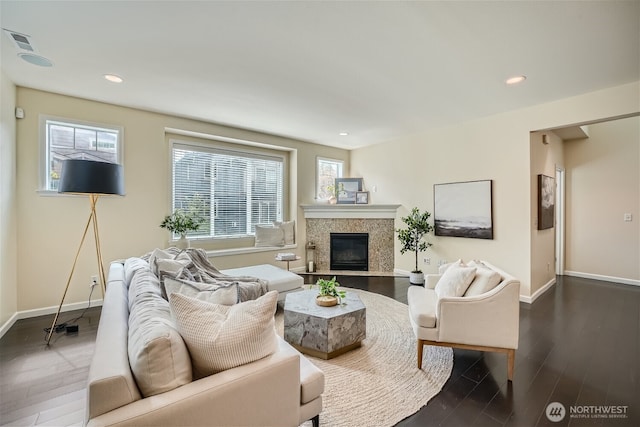 10502 SE 10th Ct Unit 9, Bellevue, WA 98004 - living area with baseboards, healthy amount of natural light, dark wood-type flooring, and recessed lighting