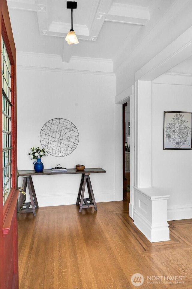 2008 Nob Hill Ave N, Seattle, WA 98119 - hallway featuring crown molding and wood finished floors