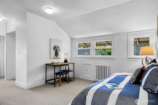 2008 Nob Hill Ave N, Seattle, WA 98119 - bedroom with radiator, carpet floors, vaulted ceiling, and baseboards