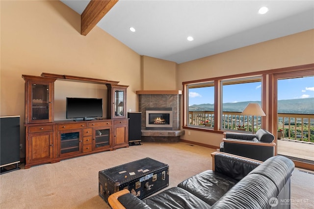 4261 April Dr, Wenatchee, WA 98801 - carpeted living area featuring a fireplace, recessed lighting, and baseboards