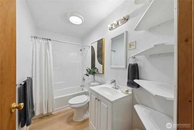 3309 W 2nd St, Anacortes, WA 98221 - full bath with toilet, shower / tub combo, wood finished floors, and vanity