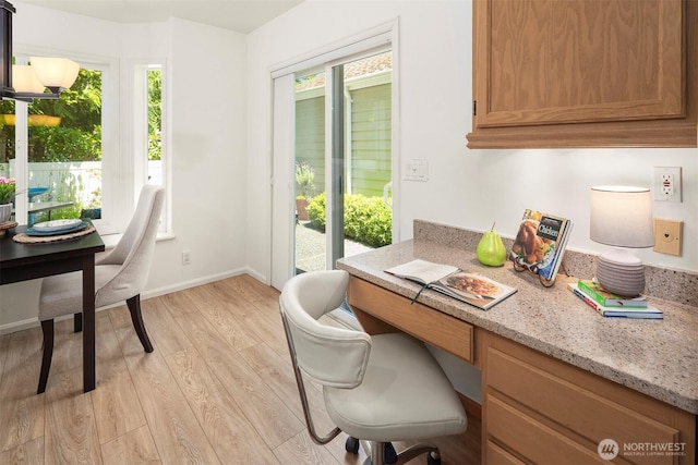 3673 224th Pl SE Unit 1349, Issaquah, WA 98029 - home office with light wood-style flooring, built in desk, and baseboards