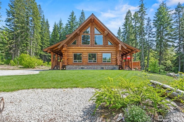 158 Big Pine Dr, Leavenworth, WA 98826 - log cabin with log exterior, a front yard, and stairway