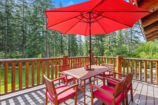 158 Big Pine Dr, Leavenworth, WA 98826 - wooden terrace with outdoor dining space and a lawn