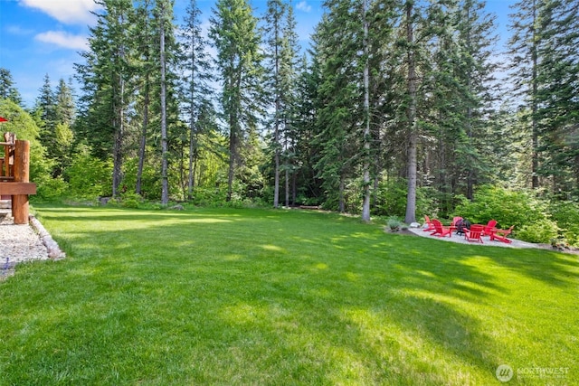 158 Big Pine Dr, Leavenworth, WA 98826 - view of grassy yard with a patio area and a forest view