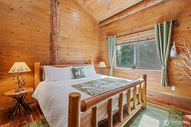 158 Big Pine Dr, Leavenworth, WA 98826 - bedroom with vaulted ceiling, wood ceiling, and wood walls