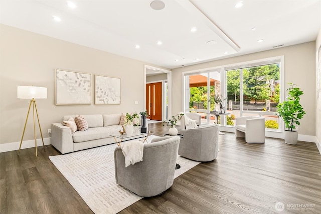 23036 35th Ave SE, Bothell, WA 98021 - living room featuring baseboards, wood finished floors, and recessed lighting