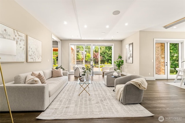 23036 35th Ave SE, Bothell, WA 98021 - living area featuring plenty of natural light, wood finished floors, recessed lighting, and baseboards
