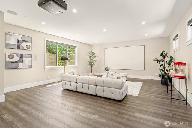 23036 35th Ave SE, Bothell, WA 98021 - home theater room featuring baseboards, wood finished floors, and recessed lighting