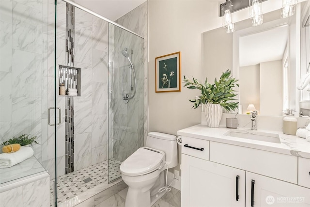 23036 35th Ave SE, Bothell, WA 98021 - full bath featuring marble look tiles, vanity, toilet, and a shower stall