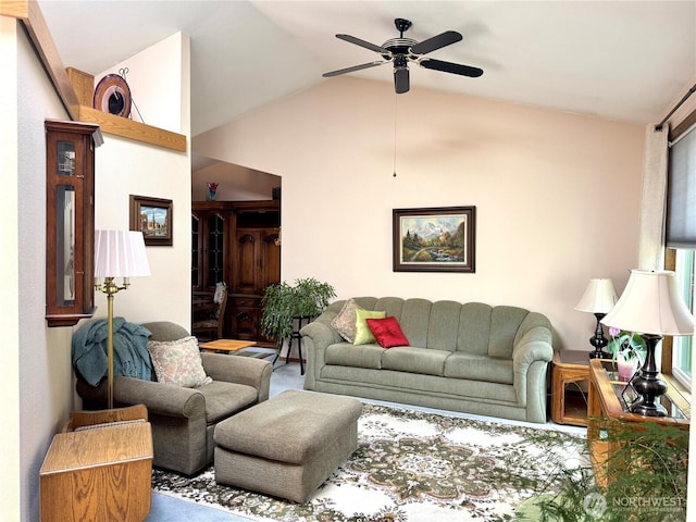 1711 Mount Rainier Blvd, Spanaway, WA 98387 - living room featuring ceiling fan and vaulted ceiling