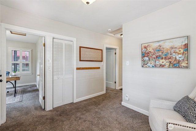 13257 4th Ave S, Burien, WA 98168 - sitting room featuring attic access, dark colored carpet, a desk, and baseboards