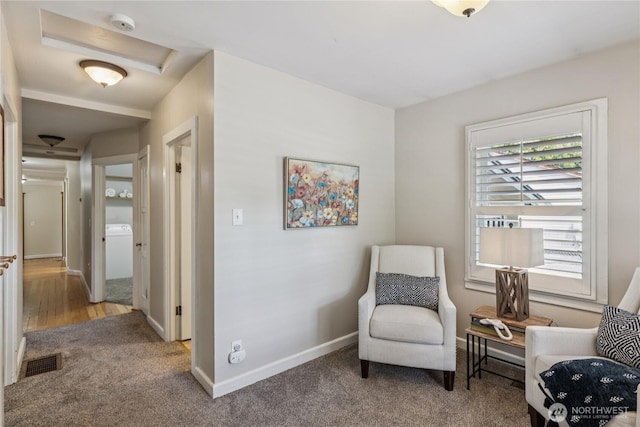 13257 4th Ave S, Burien, WA 98168 - sitting room with carpet floors, baseboards, and attic access