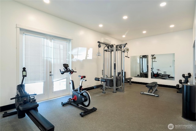 215 9th St Unit D101, Kirkland, WA 98033 - exercise room with plenty of natural light, recessed lighting, baseboards, and french doors