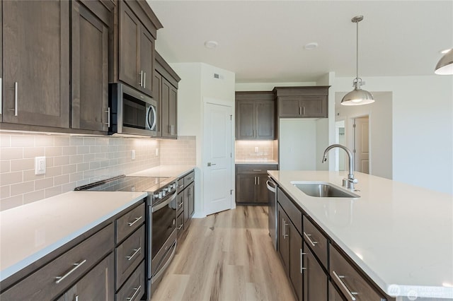 603 Cardinal Ave, Winlock, WA 98596 - kitchen with appliances with stainless steel finishes, a sink, light wood finished floors, and dark brown cabinetry
