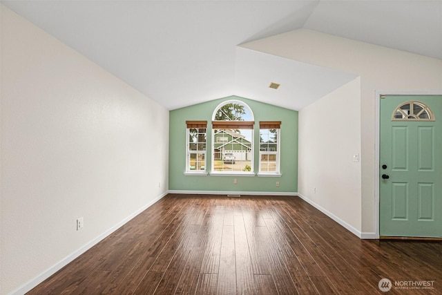 5937 Danials Loop SE, Lacey, WA 98513 - unfurnished living room with lofted ceiling and dark wood finished floors