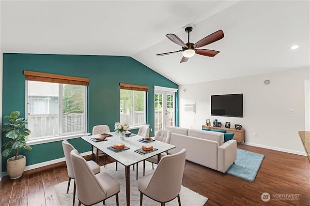 5937 Danials Loop SE, Lacey, WA 98513 - dining area featuring ceiling fan, wood finished floors, vaulted ceiling, and french doors