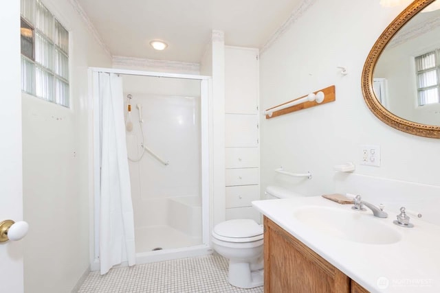 1001 S 226th St, Des Moines, WA 98198 - full bathroom with toilet, a stall shower, vanity, and tile patterned floors
