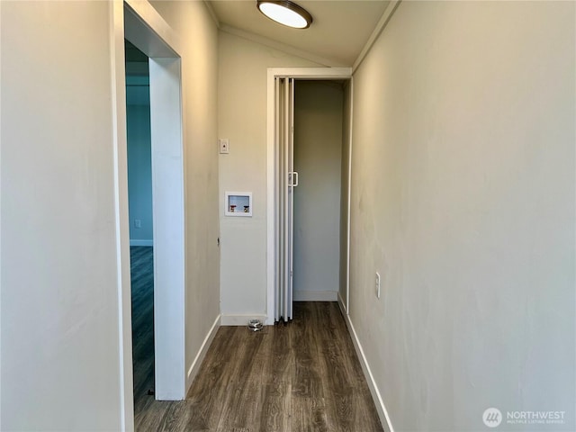18501 52nd Ave W Unit 84, Lynnwood, WA 98037 - hall with lofted ceiling, dark wood-style floors, and baseboards