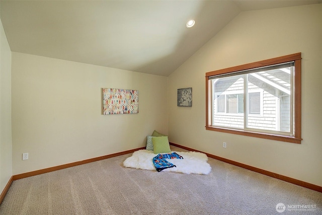 2509NE 125th St, Seattle, WA 98125 - recreation room with lofted ceiling, carpet floors, baseboards, and recessed lighting