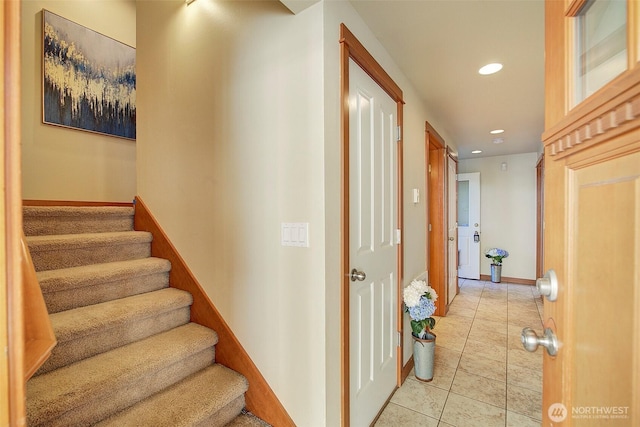 2509NE 125th St, Seattle, WA 98125 - staircase with recessed lighting, tile patterned floors, and baseboards