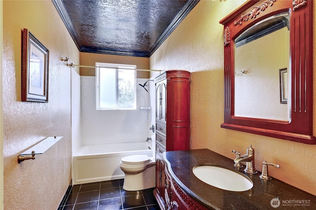 26421 Kingsview Loop NE, Kingston, WA 98346 - full bath featuring a textured wall, toilet, vanity,  shower combination, and tile patterned flooring